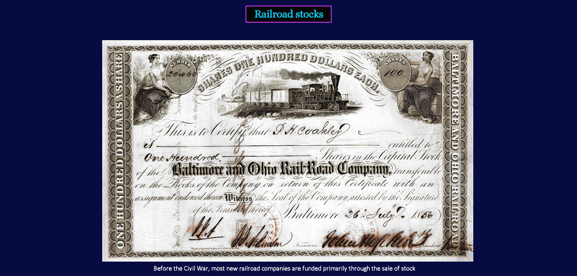 Railroad company stocks, 1850-1870